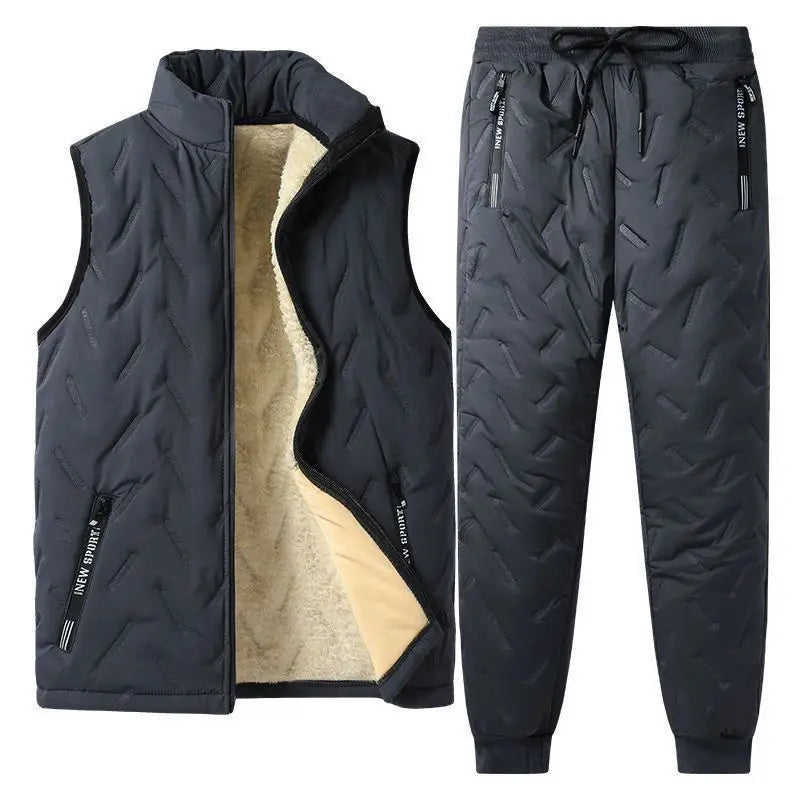 Autumn and Winter New Men's Thermal Three-piece Set Stand-up Collar Lamb Wool Vest Vest Jacket Ultrasonic Trousers