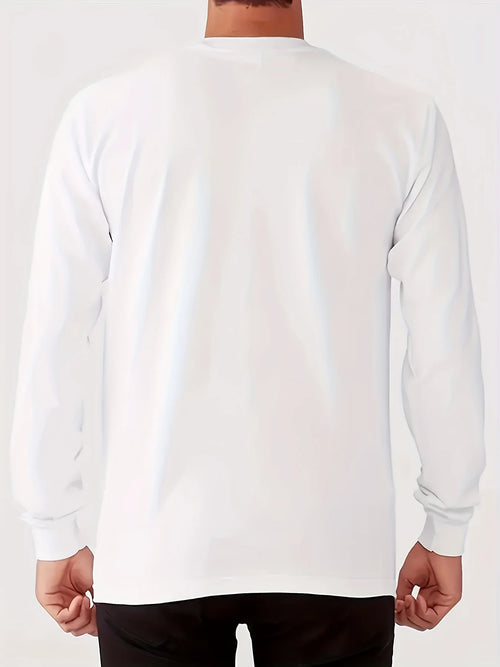 100% cotton men's long sleeved round neck loose Colombian architectural pattern print autumn/winter casual versatile T-shirt top