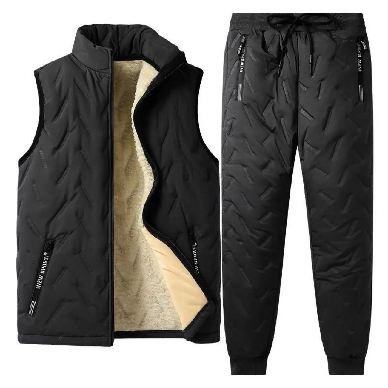 Autumn and Winter New Men's Thermal Three-piece Set Stand-up Collar Lamb Wool Vest Vest Jacket Ultrasonic Trousers